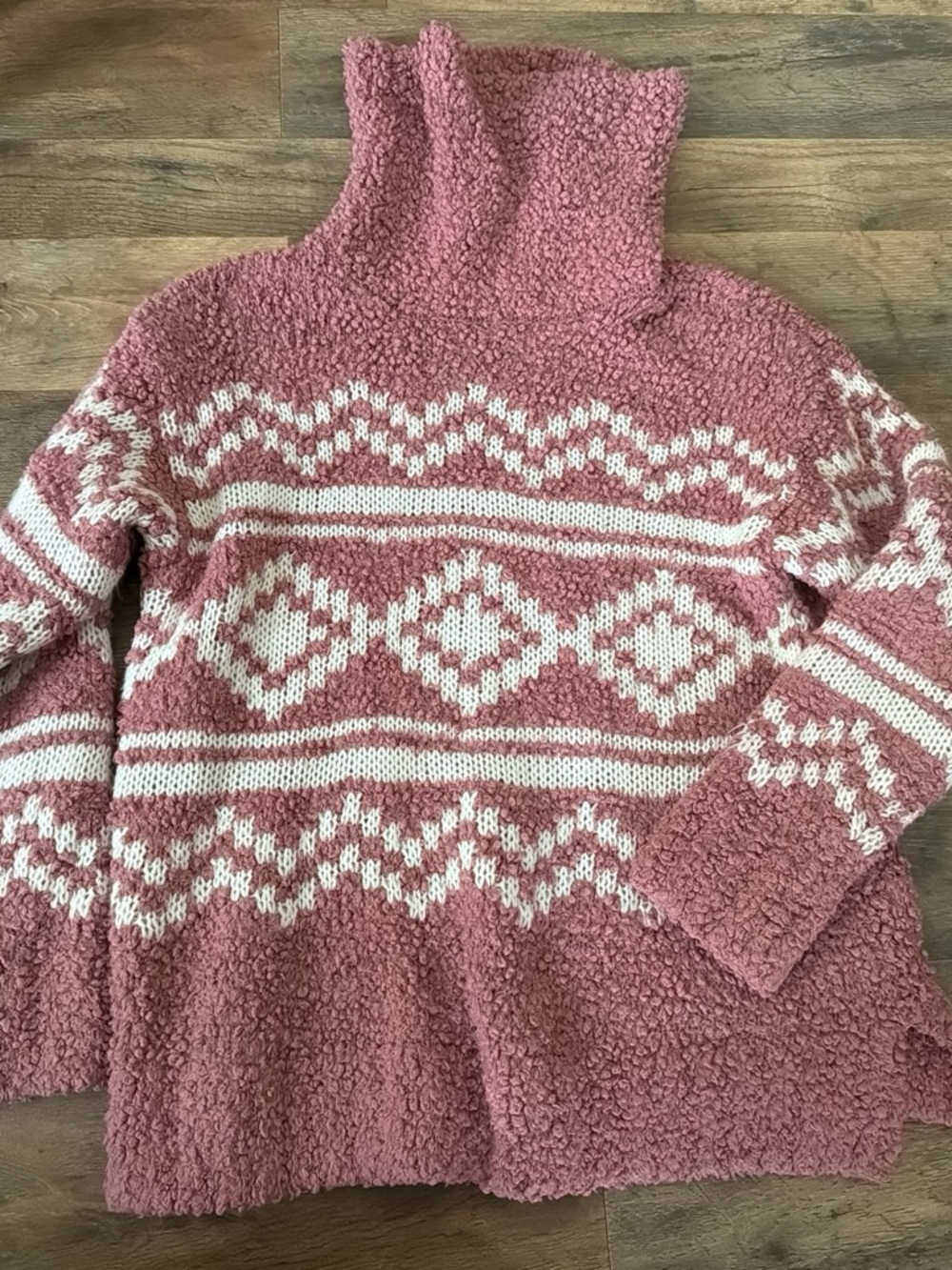 Sonoma Rose-Pink & White Fair Isle Turtleneck Sweater
